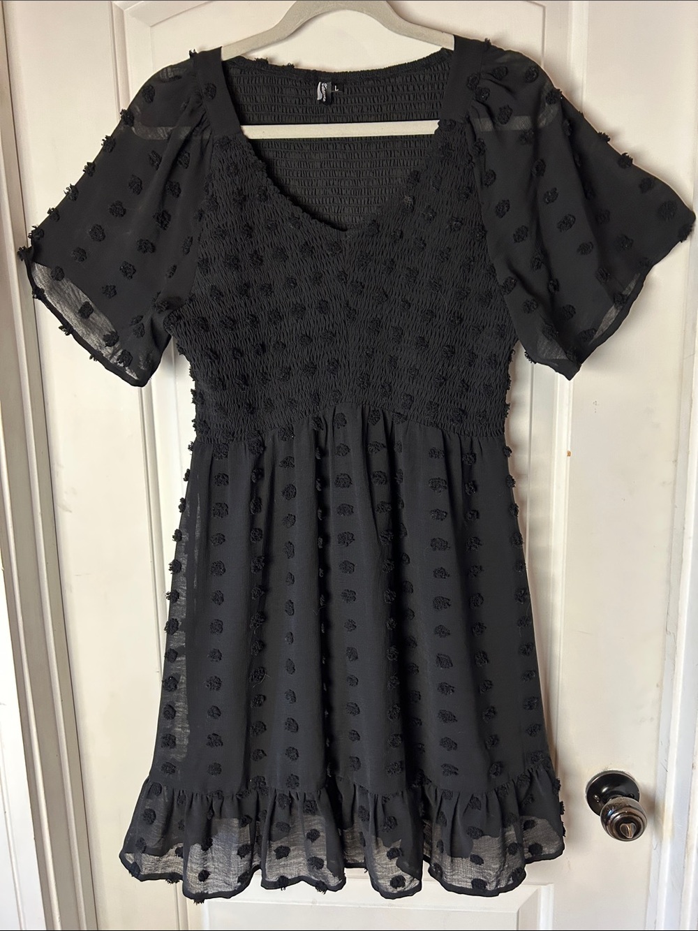 Zattcas Short Sleeve Black Smocked Dress